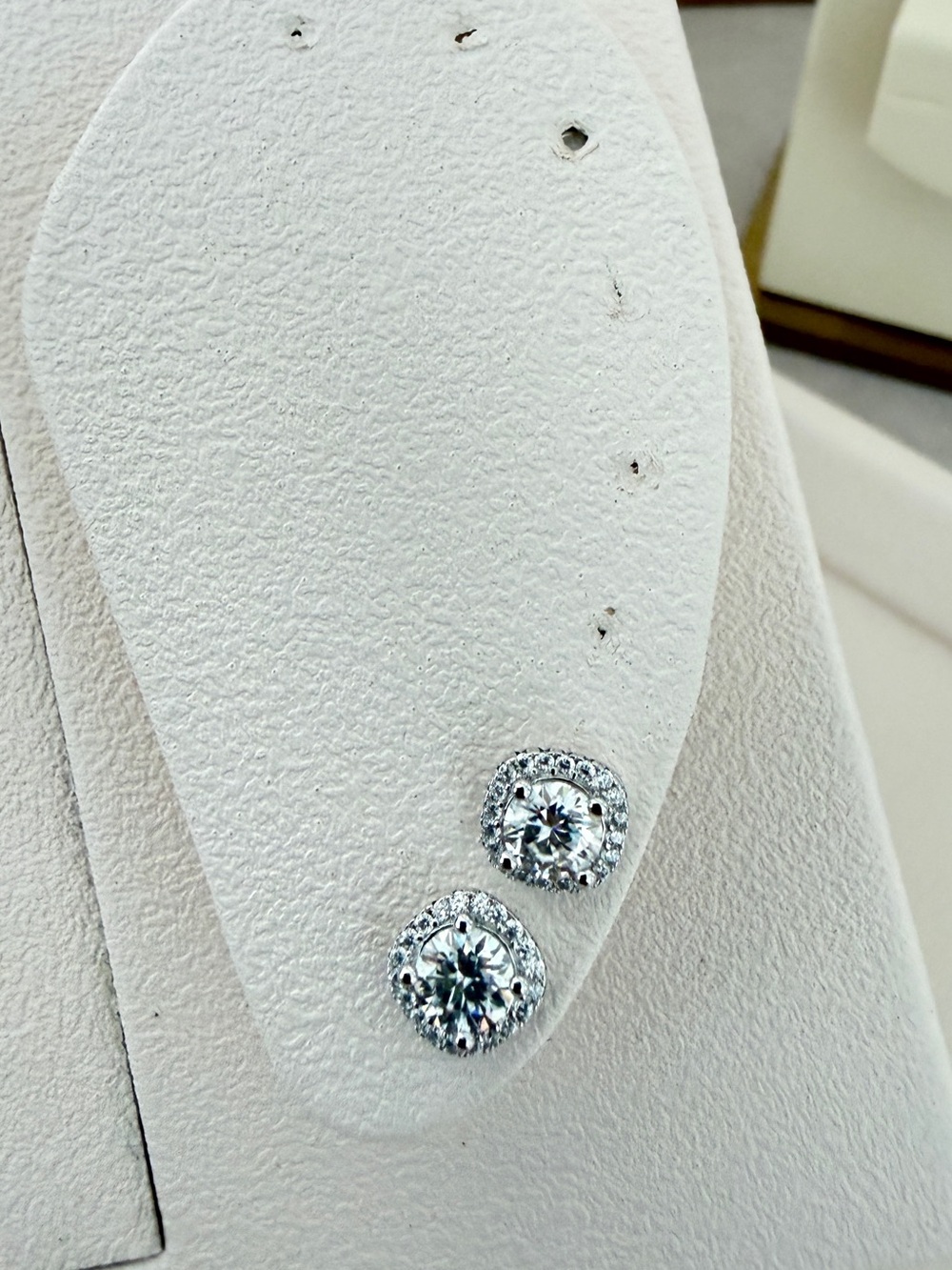 S925 Moissanite Square Halo Diamond Studs - Picture 2 of 6